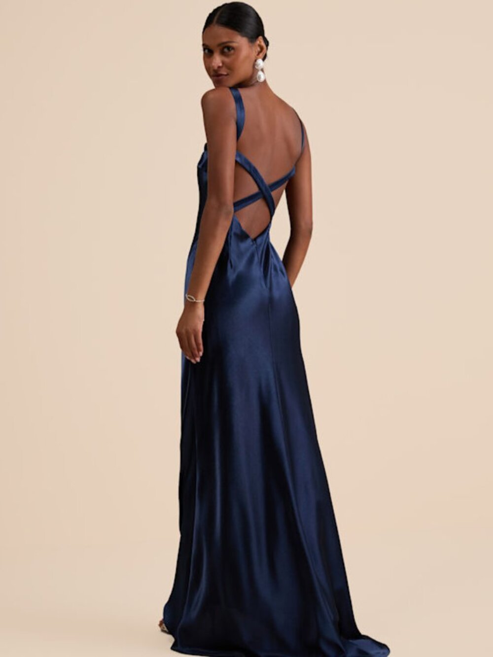 Lulus Perfectly Classy Navy Satin Strappy Maxi Dress Blue - Size XS